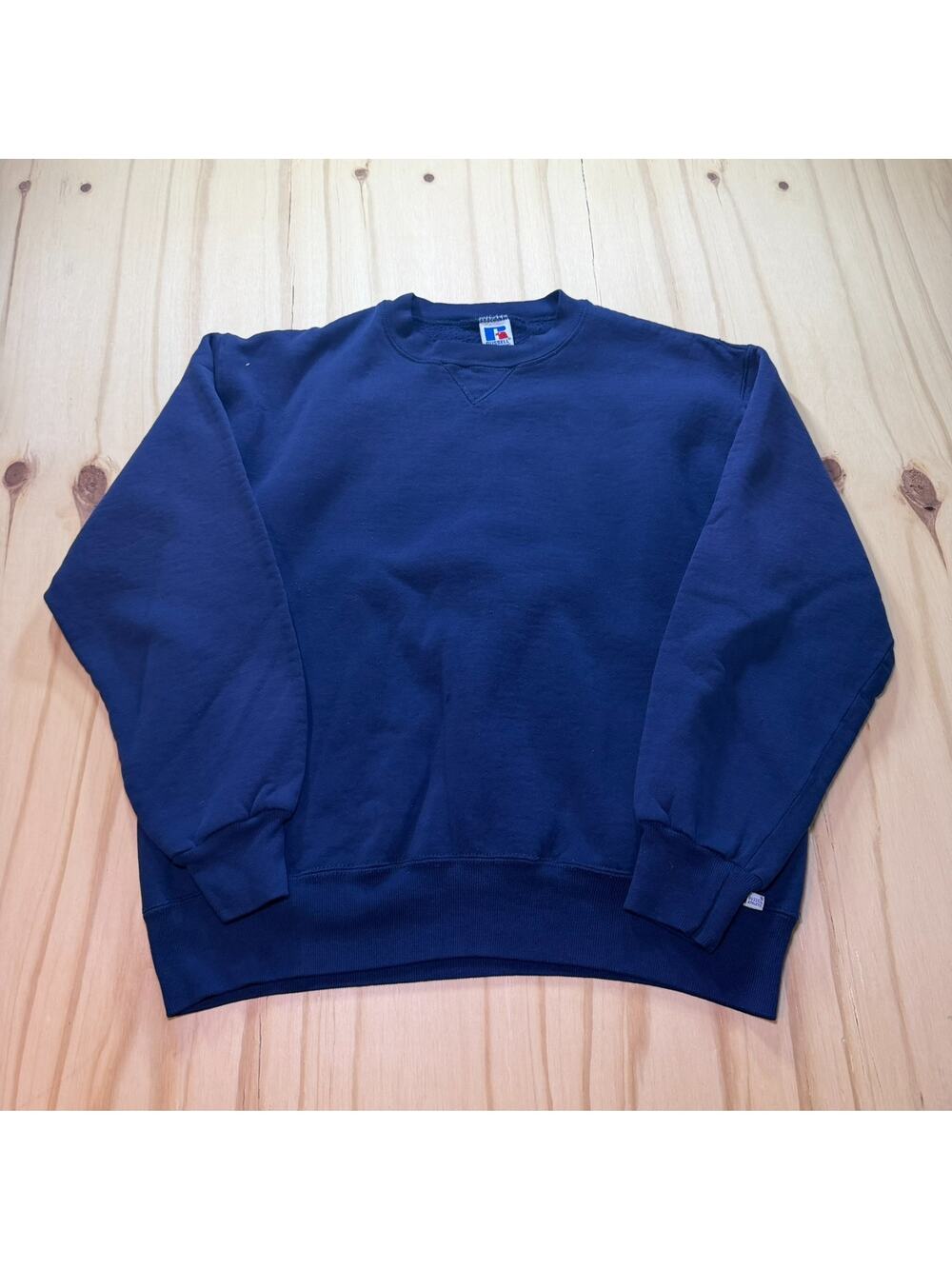 Vintage 90s Russell Athletic Crewneck Sweatshirt Blank Navy Blue Mens Large USA